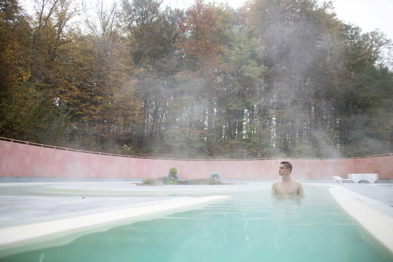 A man is seen posing for the picture in a pool at LifeClass Terme Sveti Martin in Sveti Martin na Muri