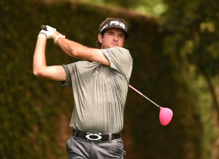 Bubba Watson of the US tees off during the Masters Golf Tournament at Augusta National Golf Club on April 11, 2015