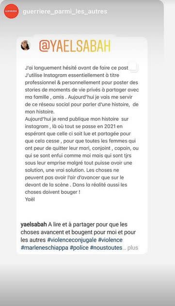 Une capture d'écran du post de Yael Sabah (Photo: Story de @yaelsabah)