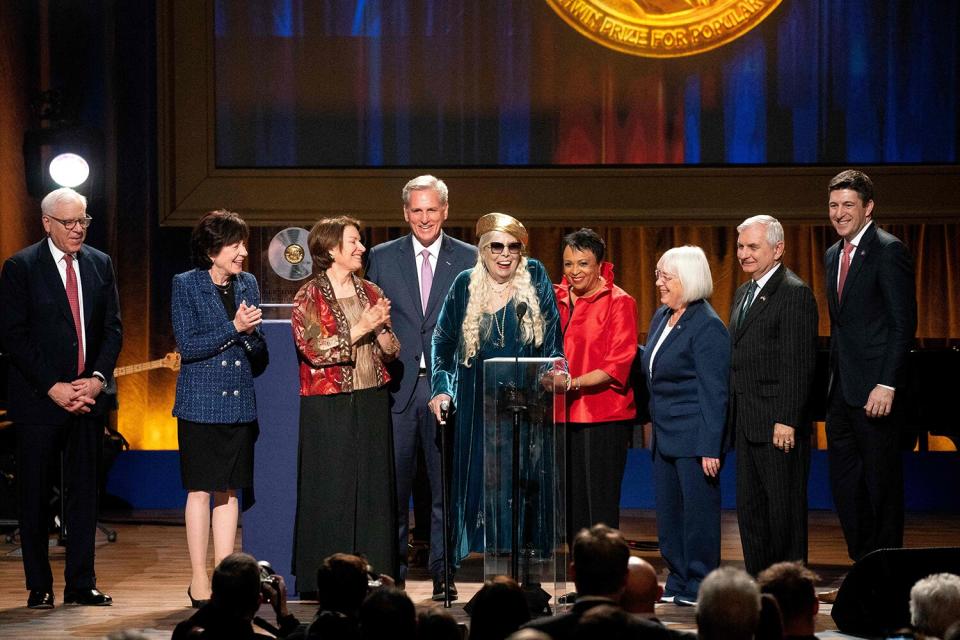 Joni Mitchell speaks onstage during the Library of Congress Gershwin Prize for Popular Song ceremony