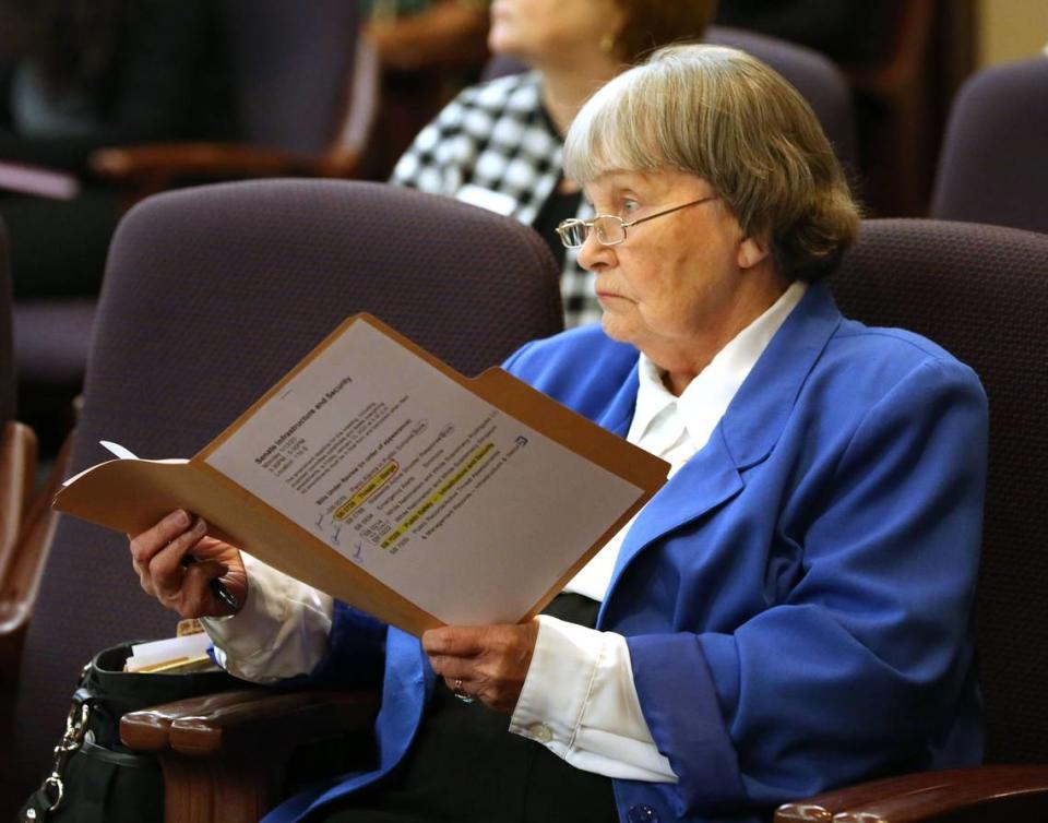 National Rifle Association lobbyist Marion Hammer, attends a Florida Senate Infrastructure and Security Committee meeting in Tallahassee, Monday, January 13, 2020.