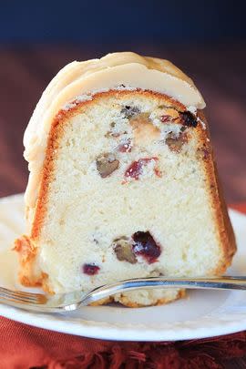 Cranberry-Pecan Pound Cake With Praline Frosting
