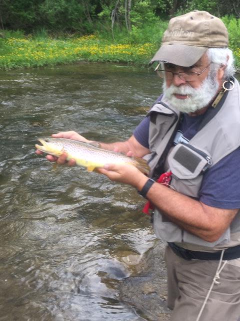 Outdoor columnist John Pitarresi displays a 15-inch brown trout at Oriskany Creek in this file photo.