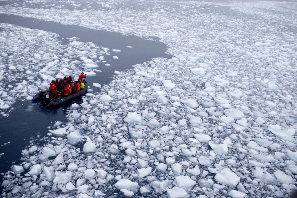 FILE - A team of international scientists heads to Chile's station Bernardo O'Higgins, Antarctica, on Jan. 22, 2015. A new study released Tuesday, Aug. 8, 2023, concludes that Antarctica is already being and will continue to be affected by more frequent and severe extreme weather events, a known byproduct of human-caused climate change. (AP Photo/Natacha Pisarenko, File)