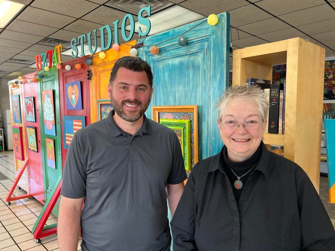 Neil Weakland and Vicki Boatright are shown at the new Canton Creator Space, 730 Market Ave. SW, in downtown Canton. Boatright of BZTAT Studios is site manager and Neil Weakland of The CUT Cinema is owner and operator of Canton Creator Space.