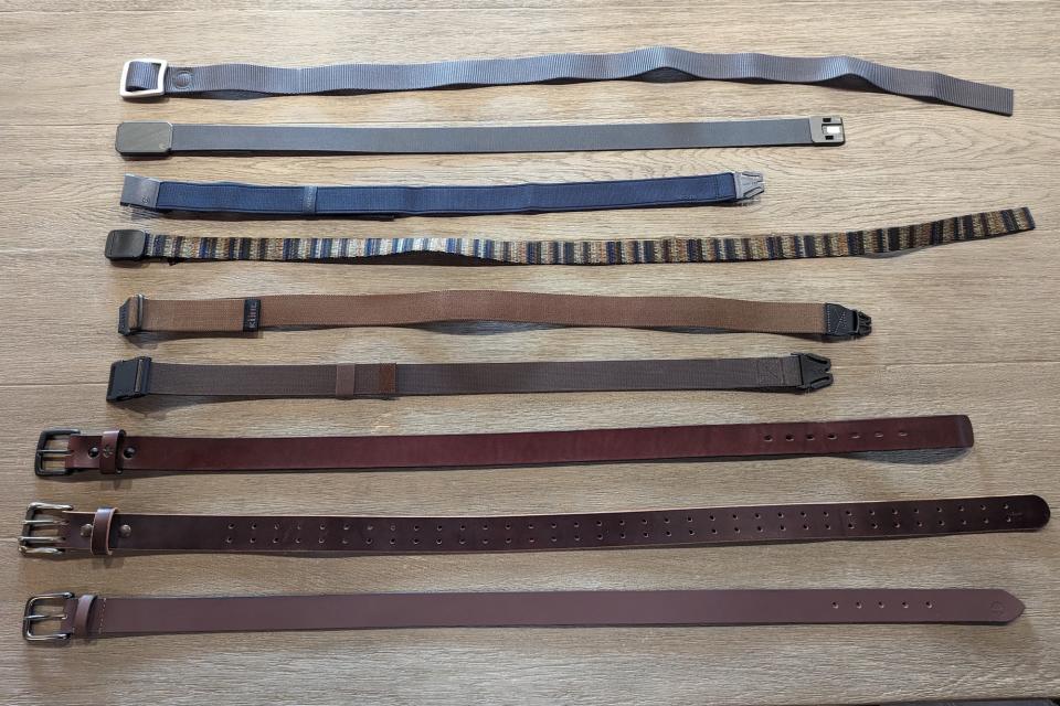 A look at all of the mens belts we tested to compare their sizes