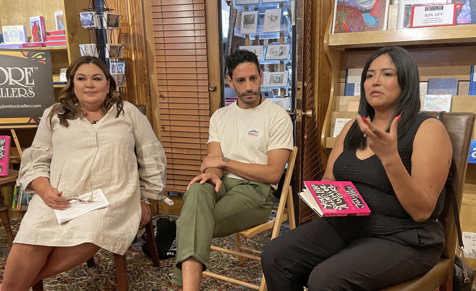 Latino authors Christopher Rivas and Julissa Arce (Suzanne Gamboa / NBC News)
