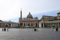 A general view taken on March 10, 2020 shows the Vatican's Saint Peter's Square and its main basilica closed to tourists in Rome, Italy. (Photo by TIZIANA FABI/AFP via Getty Images)