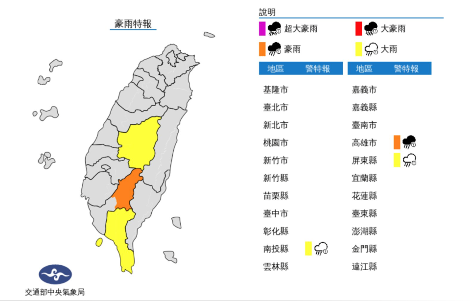 氣象局發布豪雨特報。（圖／氣象局）