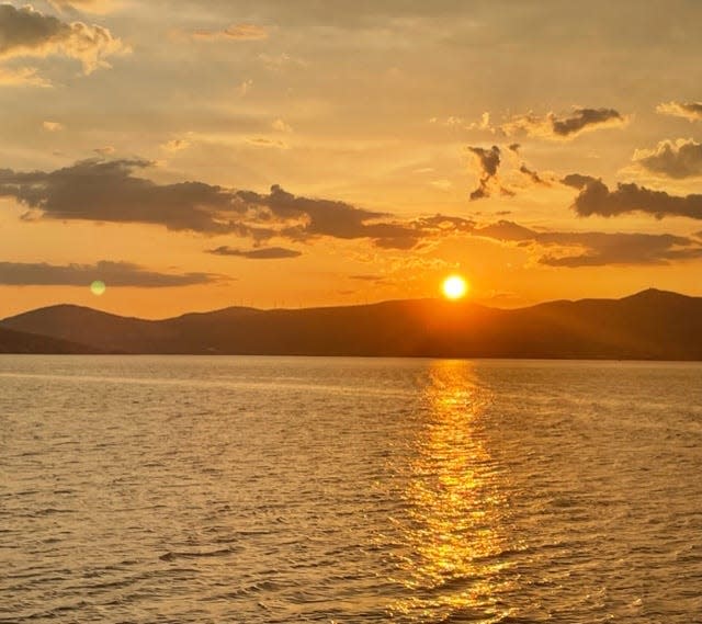 The sunset view from the shore in Split, Croatia.