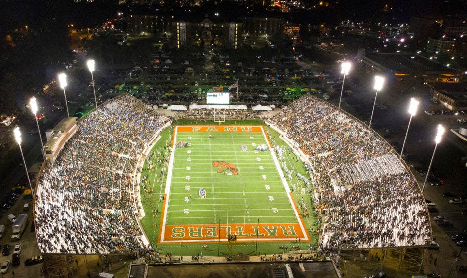 An aerial view of FAMU's Bragg Memorial Stadium.