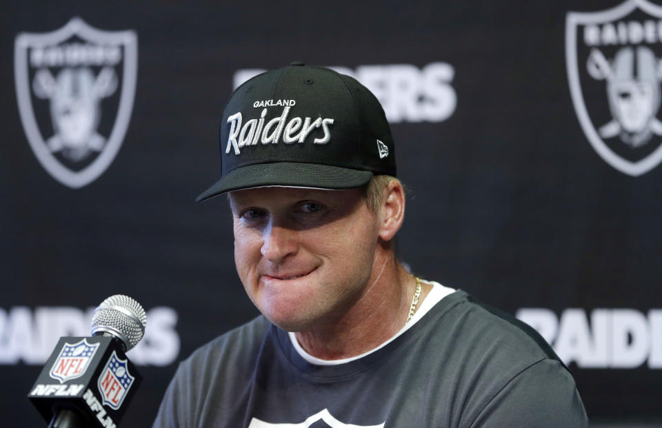 Oakland Raiders coach Jon Gruden said recently-traded player Khalil Mack didn’t want to be in Oakland; Mack wanted a pay raise. (AP)