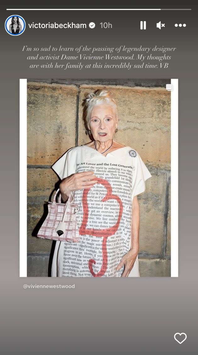 Victoria Beckham pays tribute to Vivienne Westwood