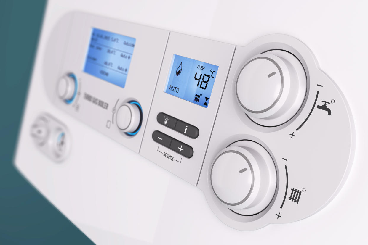 Smart control panel household gas boiler closeup 3d