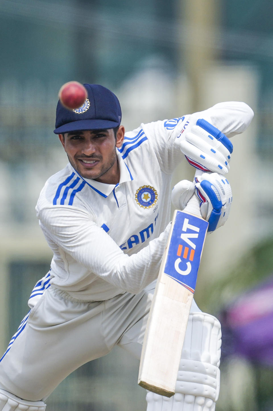 India's Shubman Gill plays a shot on the fourth day of the fourth cricket test match between England and India in Ranchi, India, Monday, Feb. 26, 2024. (AP Photo/Ajit Solanki)