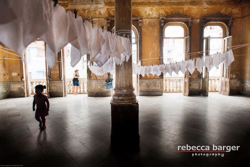 Restaurant linens dry on the clothesline on the floor beneath the restaurant La Guarida, in central Havana. The 1993 Oscar nominated film, Fresa y Chocolate, was filmed at the restaurant.