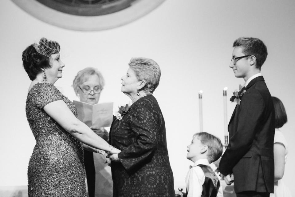 "Karen&nbsp;and Becky planned a Christmas wedding at their church where they were finally able to marry after a decades-long romance. I cried behind my camera during the entire ceremony and a guest towards the back of the church offered me tissues." --&nbsp;<i>Leah Moyers&nbsp;</i>