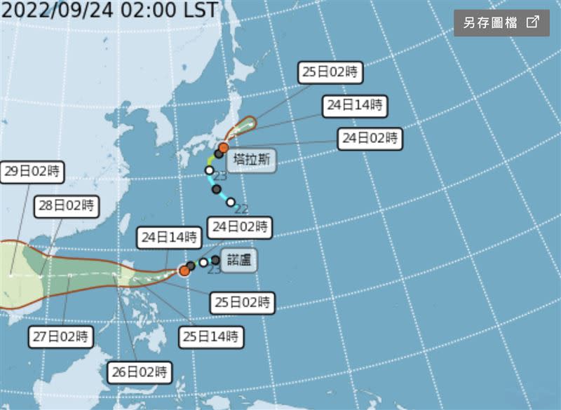 兩個颱風在海面生成。（圖／翻攝自氣象局）