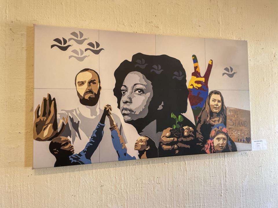 Pam Blair's "Peace Studies Mural" is one of the works included an exhibition of four local African American artists from Feb. 3 through March 3, 2023, at the Colfax Campus Gallery in South Bend. A reception takes place from 6 to 8 p.m. Feb. 24, 2023.