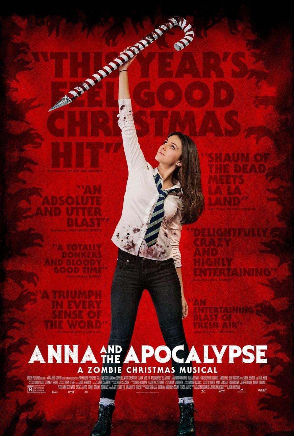 <p>The music in <em>Anna and the Apocalypse, </em>written by Scottish singer-songwriters Roddy Hart and Tommy Reilly, skews pop. What sets the 2017 musical apart is its plot and Frankenstein-level mix of genres. It's a small-town British coming of age movie wrapped inside a zombie film that just so happens to be a musical. And if that makes you expect ho-hum horror, just know that <em>Anna </em>is dark and surprisingly subversive in its twists and turns.</p><p><a class="link " href="https://www.amazon.com/Anna-Apocalypse-Ella-Hunt/dp/B07KWJPDXK?tag=syn-yahoo-20&ascsubtag=%5Bartid%7C10063.g.34344525%5Bsrc%7Cyahoo-us" rel="nofollow noopener" target="_blank" data-ylk="slk:WATCH NOW;elm:context_link;itc:0;sec:content-canvas">WATCH NOW</a></p>