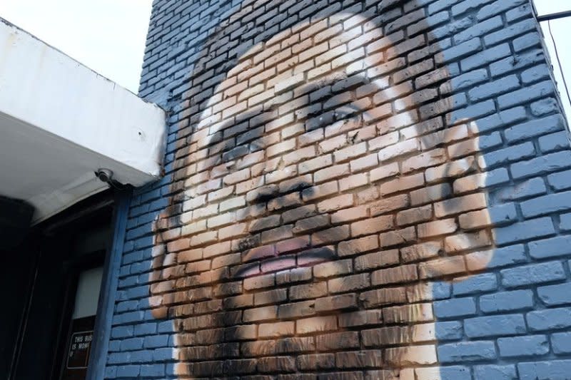 A painted depiction of Lionel Messi is shown on an outside wall of Argentine restaurant Fiorito on Monday in Miami. Photo by Alex Butler/UPI