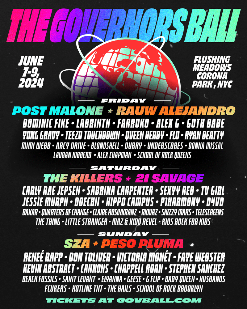 Governors Ball 2024 Schedule Lineup Flyer