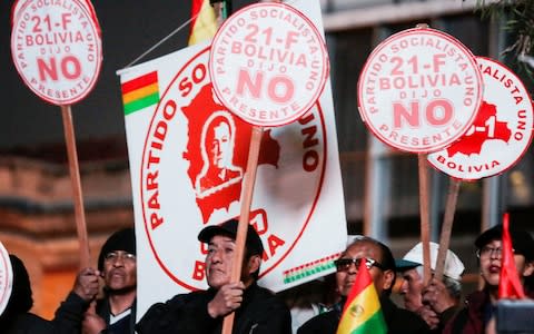 Members of the One Socialist party attend a town council in La Paz - Credit: Reuters