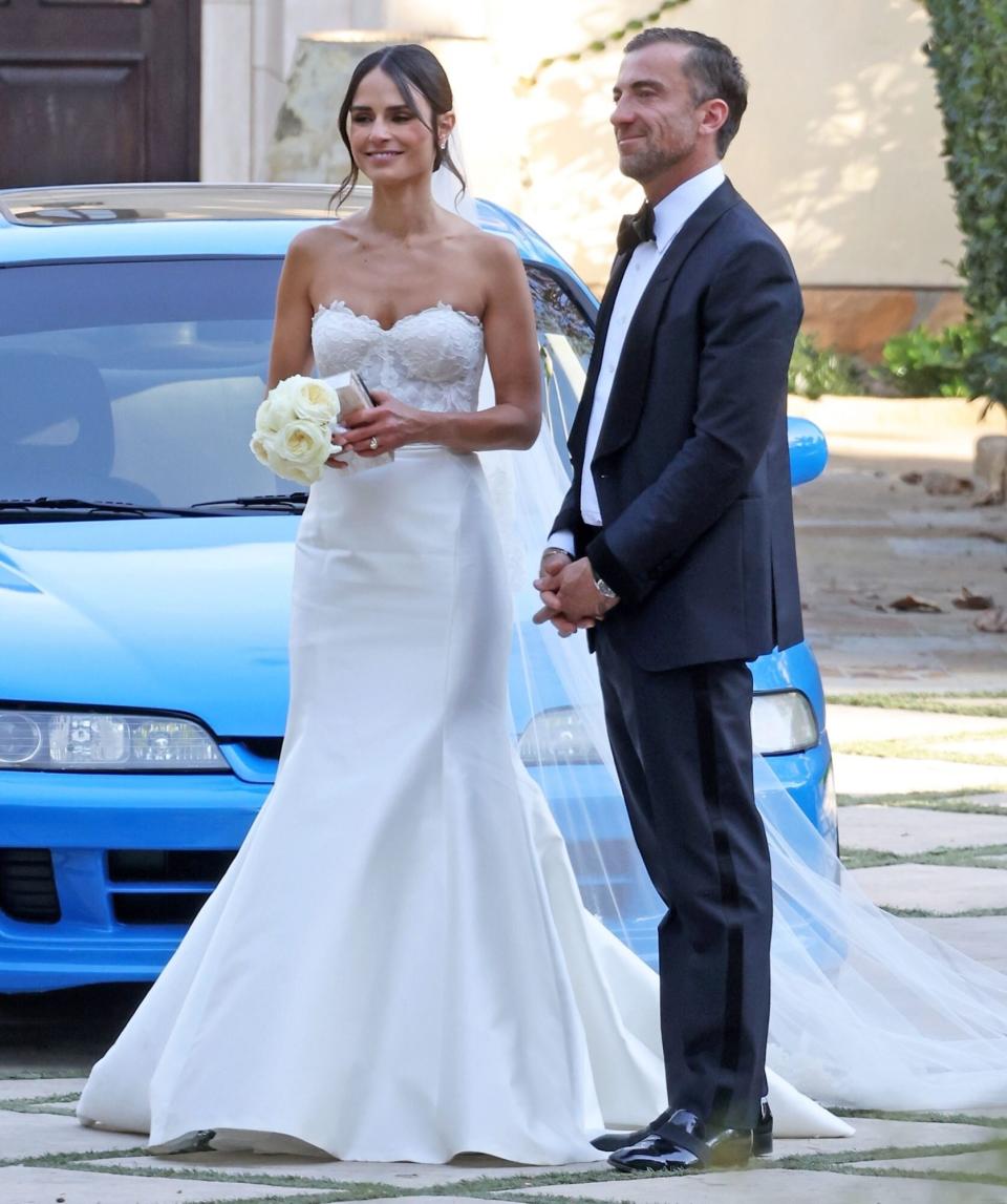 Santa Barbara, CA - *EXCLUSIVE* - Jordana Brewster and Mason Morfit tie the knot with cars from Fast and the Furious at their wedding in Santa Barbara. Co-star Vin Diesel was pictured running into the venue as he arrived late for the 5 o clock wedding, unfortunately he missed the ceremony. Pictured: Jordana Brewster, Mason Morfit BACKGRID USA 3 SEPTEMBER 2022 USA: +1 310 798 9111 / usasales@backgrid.com UK: +44 208 344 2007 / uksales@backgrid.com *UK Clients - Pictures Containing Children Please Pixelate Face Prior To Publication*