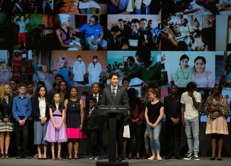 Canada's Prime Minister Justin Trudeau makes closing remarks to the Fifth Replenishment Conference of the Global Fund to Fight AIDS, Tuberculosis, and Malaria in Montreal, Quebec, Canada September 17, 2016. REUTERS/Christinne Muschi