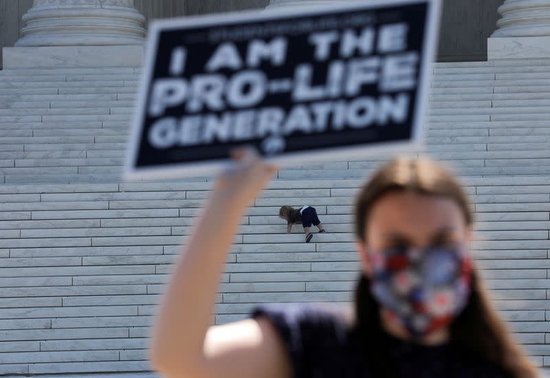 Anti-abortion activists gather outside U.S. Supreme Court in Washington