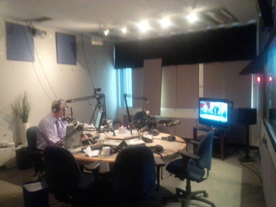 Laurence Wall broadcasts inside a studio with covered windows on Oct. 22, 2014, the day an armed attacker shot and fatally wounded a Canadian Forces member at the National War Memorial before being shot dead on Parliament Hill.