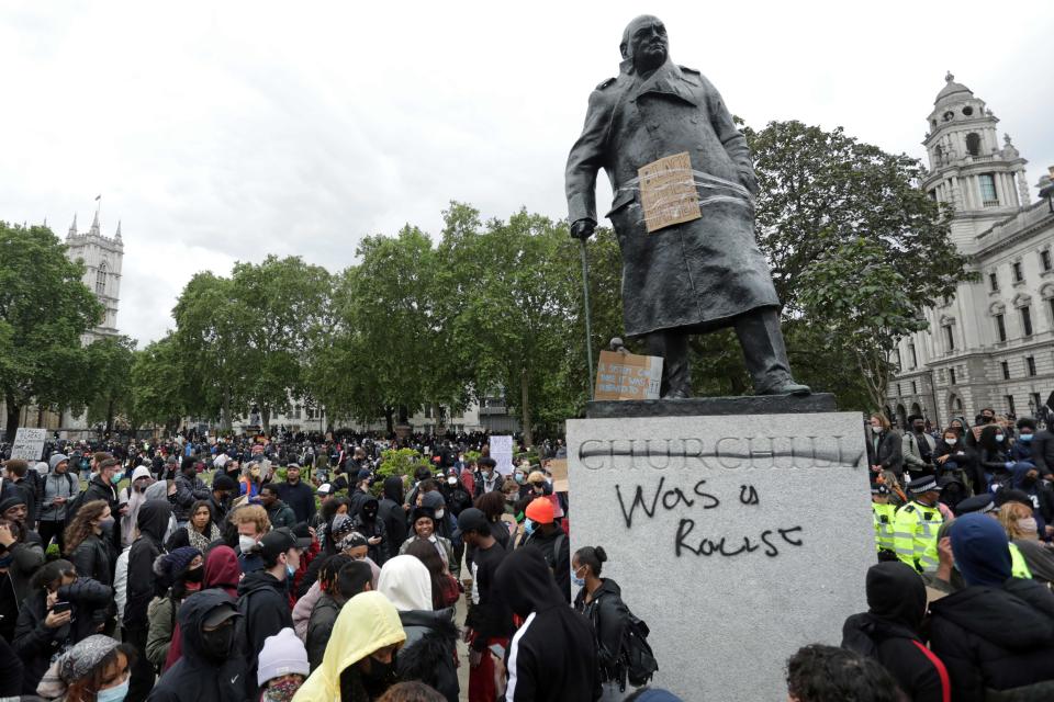 The defaced statue of former Prime Minister Winston Churchill in Parliament SquareAFP via Getty Images