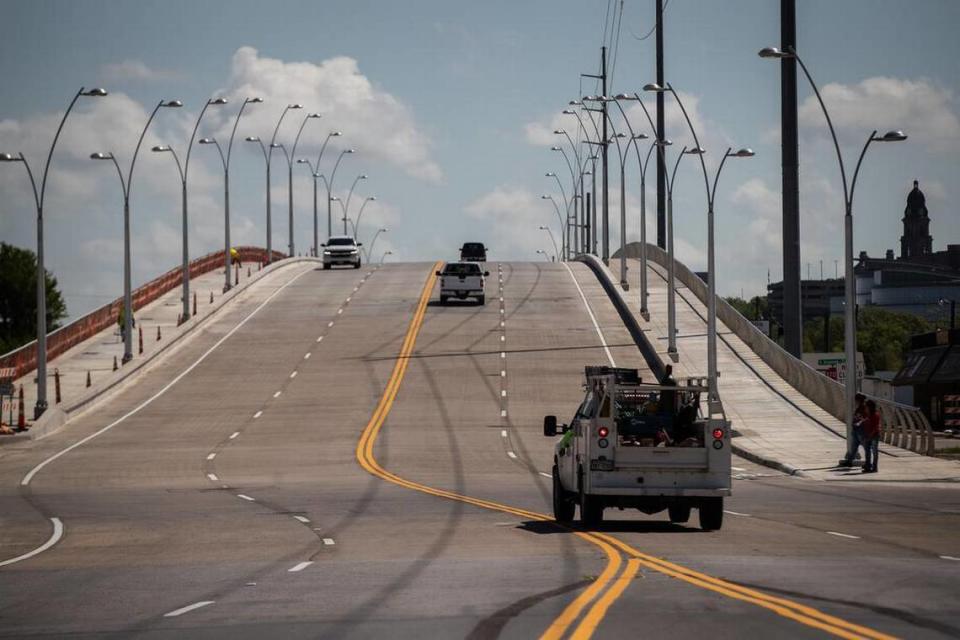 White Settlement Road bridge towards Panther Island is open for traffic Monday, April 5, 2021, in Fort Worth.