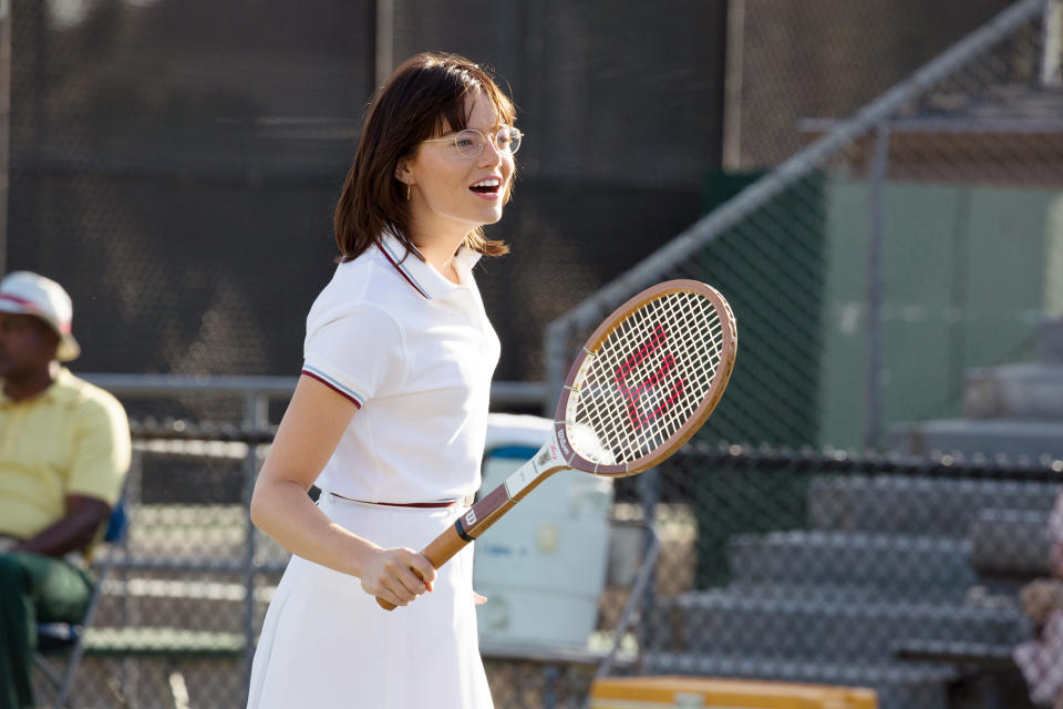 <p><b>Why it’s great: </b>The 1973 tennis match between Billie Jean King (Emma Stone) and self-proclaimed “male chauvinist pig” Bobby Riggs (Steve Carell) was a publicity stunt that took on outsize signifiance against the backdrop of the feminist revolution. Jonathan Dayton and Valerie Faris’s film captures both the thrill of the game and the astonishing obstacles King had to navigate to win it, while Stone and Carell turn in two of their finest performances.<br><b>Nomination it deserves: </b>Best Actress — Emma Stone<br>(Photo: Melinda Sue Gordon, Fox Searchlight Pictures/Courtesy of Everett Collection) </p>