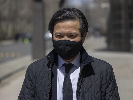 Roger Ng, a former banker for Goldman Sachs Group Inc., departs from federal court in the Brooklyn borough of New York, U.S. on Friday, April 8, 2022. Roger Ng, the only Goldman Sachs banker to go to trial over the global 1MDB scandal, was found guilty for his role in the epic looting of the Malaysian fund.