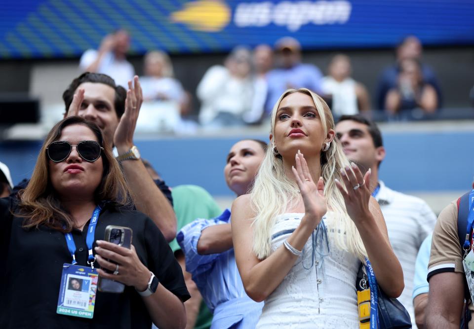 NEW YORK, NEW YORK - SEPTEMBER 03: Morgan Riddle applauds following the Men's Singles Quarterfinal match between Taylor Fritz of the United States and Alexander Zverev on Day Nine of the 2024 US Open at USTA Billie Jean King National Tennis Center on September 03, 2024 in the Flushing neighborhood of the Queens borough of New York City. (Photo by Matthew Stockman/Getty Images) ORG XMIT: 776152834 ORIG FILE ID: 2170095491