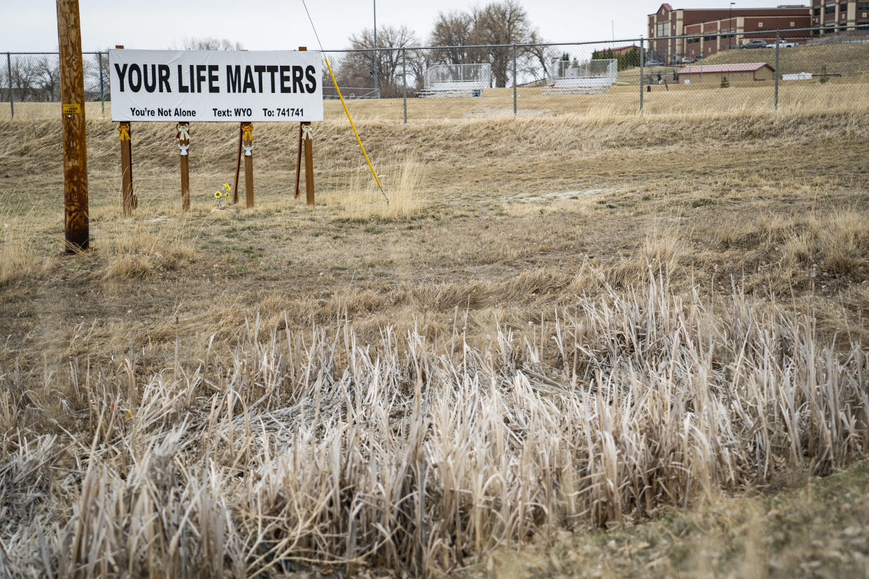 A suicide prevention billboard near a  high school in Buffalo, Wyo.