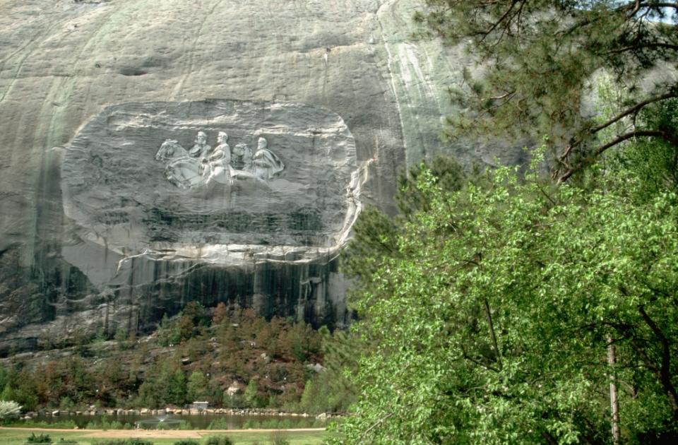 Featured on Stone Mountain’s north face is a giant bas-relief carving, Atlanta via Getty Images