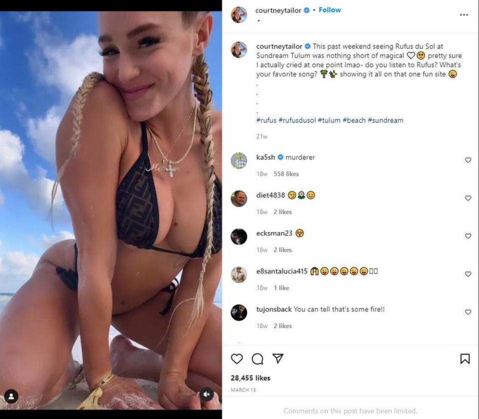 Una publicación de Courtney Clenney (alias Courtney Tailor) en su cuenta de Instagram el 15 de marzo de 2022, se burla