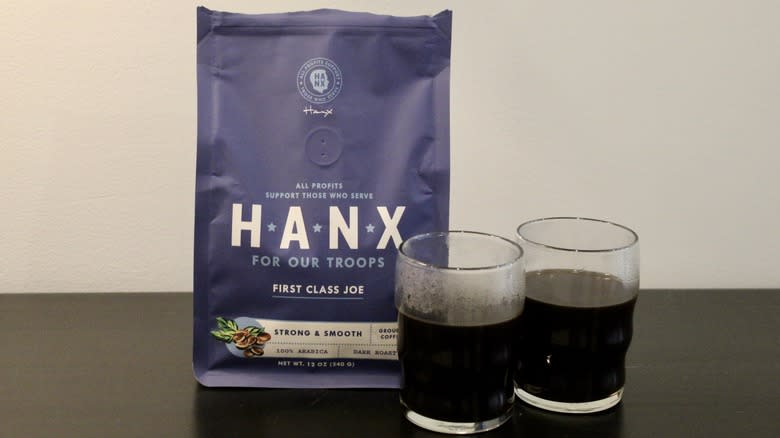 Hanx For Our Troops coffee with two clear glasses