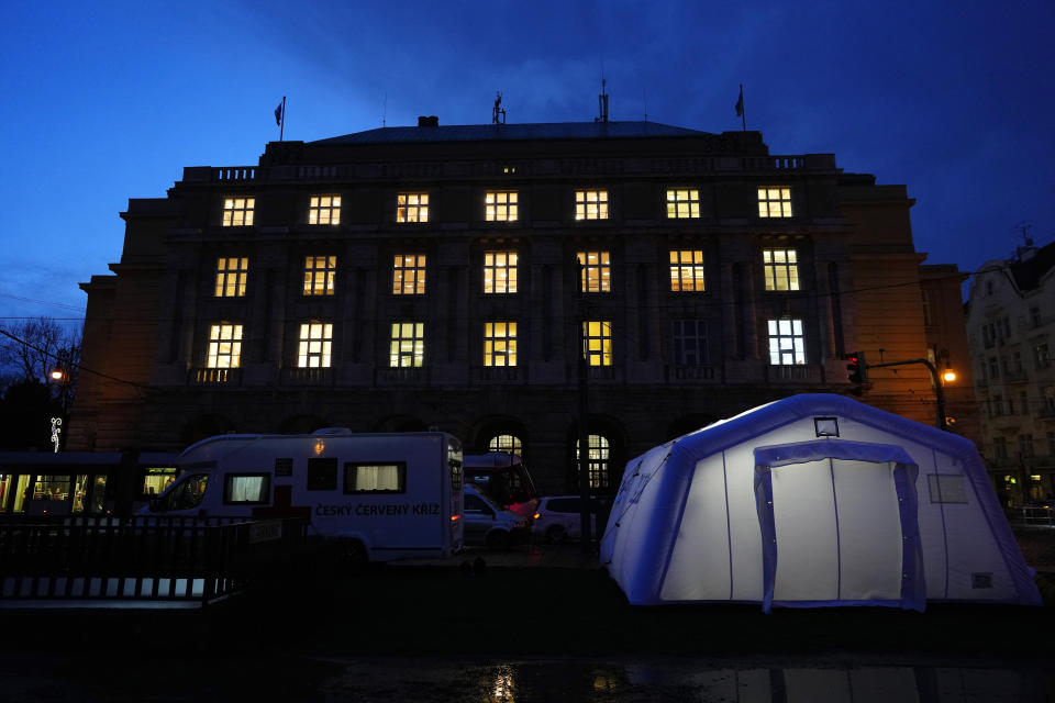 View of the building of Philosophical Faculty of Charles University Prague, Czech Republic, Friday, Dec. 22, 2023. A lone gunman opened fire at a university on Thursday, killing more than a dozen people and injuring scores of people. (AP Photo/Petr David Josek)