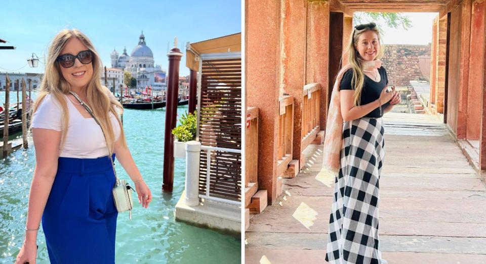 Emily Shead had tried everything to help with her endometriosis but the new diet reduced her pain and helped her lose two stone (pictured before on left and after)