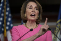 Speaker of the House Nancy Pelosi, D-Calif., meets with reporters at the Capitol in Washington, Thursday, May 23, 2019. (AP Photo/J. Scott Applewhite)