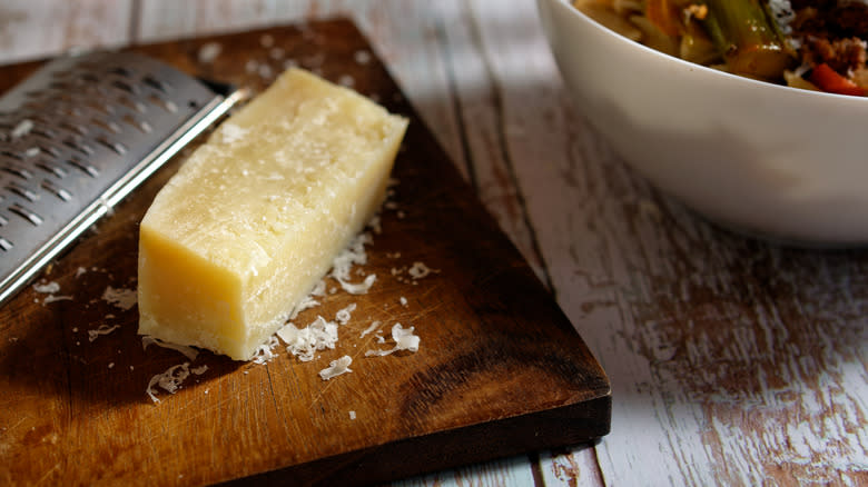 parmesan rind on wooden board