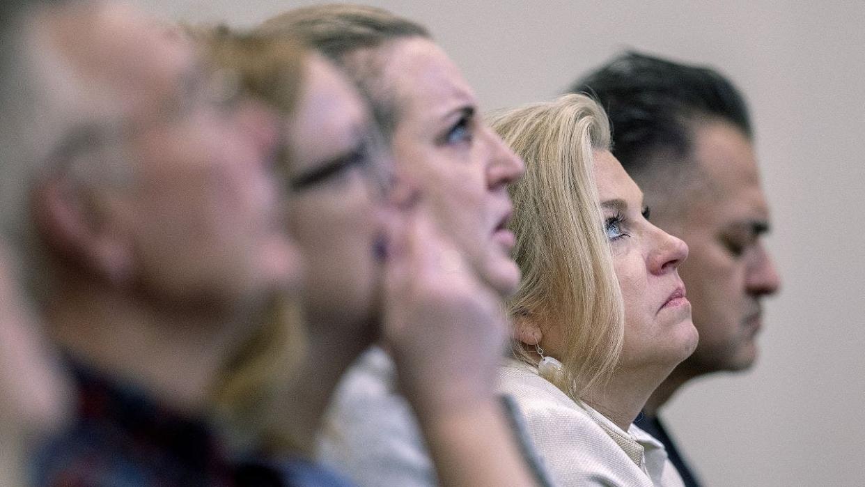 <div>Isaac Schuman's family reacts to evidence during the Apple River stabbing trial.</div> <strong>(Elizabeth Flores, Pool via Star Tribune)</strong>