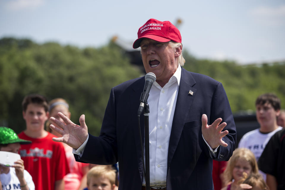 President Donald Trump speaks at the Iowa State Fair during the 2016 presidential campaign. As a <span>leading soybean producing states</span>, Iowa now worries Trump’s tariff will impact the local economy.