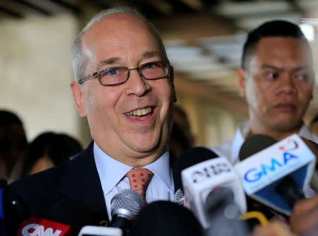 U.S. Assistant Secretary of State for East Asian and Pacific Affairs Daniel Russel answer questions during an interview after his meeting with Philippine Secretary of Foreign Affairs Perfecto Yasay at the Department of Foreign Affairs (DFA) headquarters in Pasay city, metro Manila, Philippines October 24, 2016. REUTERS/Romeo Ranoco