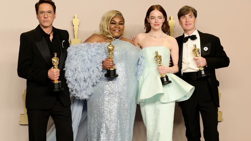 The winners in the Oscar acting categories: Robert Downey Jr., Da'Vine Joy Randolph, Emma Stone and Cillian Murphy. - Arturo Holmes/Getty Images North America/Getty Images