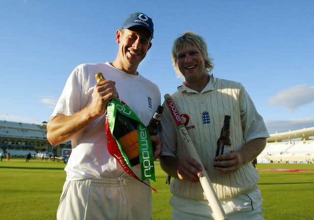 Ashley Giles, left, and Matthew Hoggard got England over the line at Trent Bridge (PA)