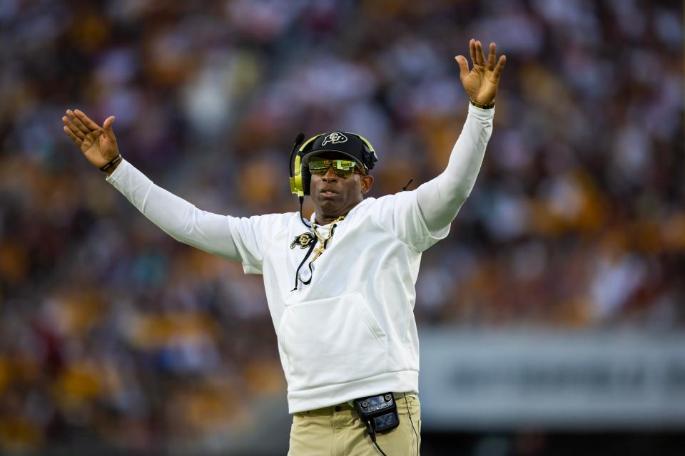 Colorado head coach Deion Sanders reacts during the second half of the game against Arizona State.